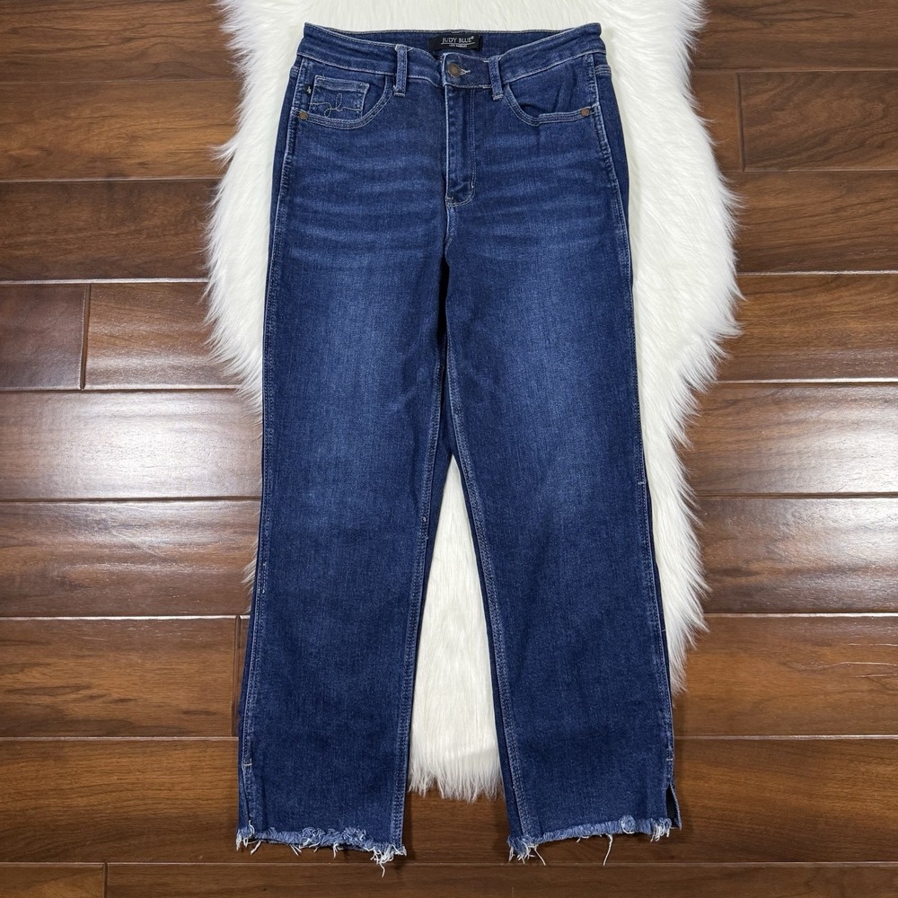 Judy Blue Women's Size 5 / 27 Dark Wash Straight Fit Denim Jeans Cut Off Hems